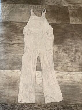 Edgehill Collection Cream Striped Linen Blend Overalls